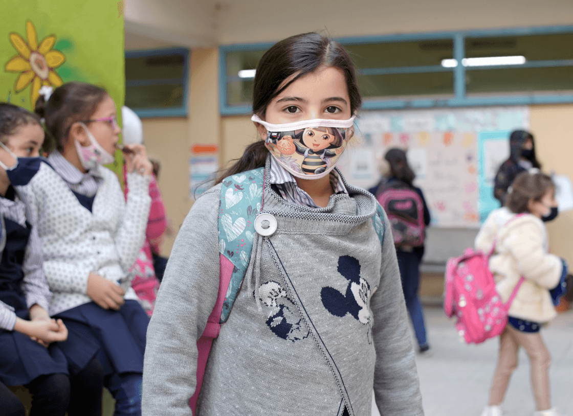 student wearing face mask