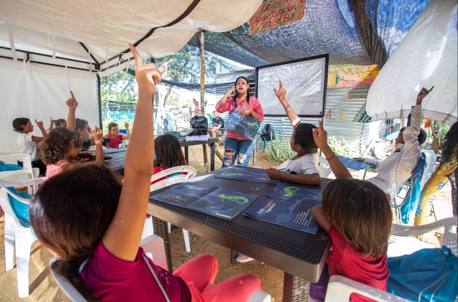 Venezuelan children in a classroom in Colombia