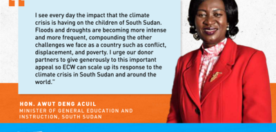 Climate appeal quote card from South Sudan