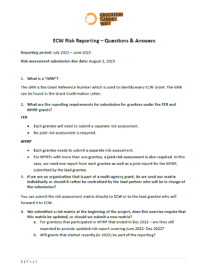 ECW Risk Reporting – Questions &amp; Answers