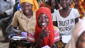 Girls attending class