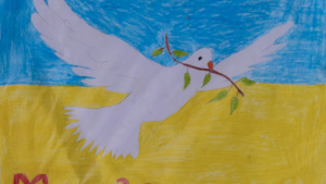 Child's drawing of the Ukraine flag