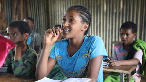 Girl attending class