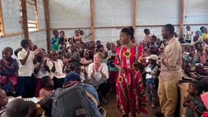ECW Director Yasmine Sherif at a classroom in DRC