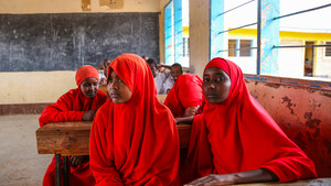 Girls in class in Kenya.