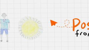 Drawings from children and logo from Postcards from the Edge