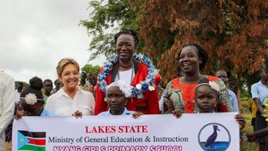 ECW Director Yasmine Sherif at MYRP launch in Yirol, South Sudan