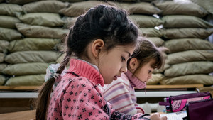 Girl attending class in Ukraine