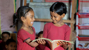 Girls attending class