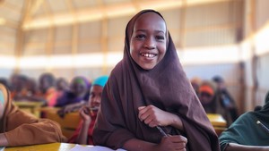 Girl in class in Somalia.