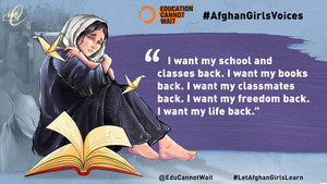 Cartoon with quote of Afghan Girls Voices Campaign