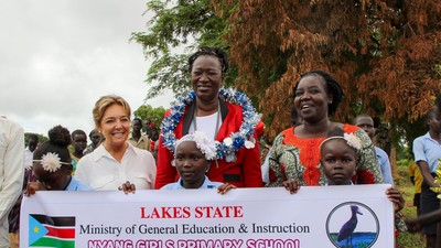 ECW Director Yasmine Sherif at MYRP launch in Yirol, South Sudan