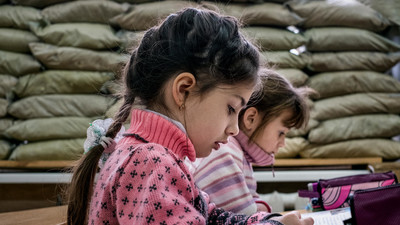 Girl attending class in Ukraine
