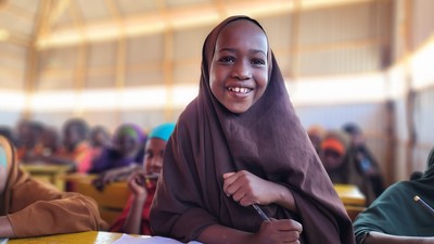 Girl in class in Somalia.