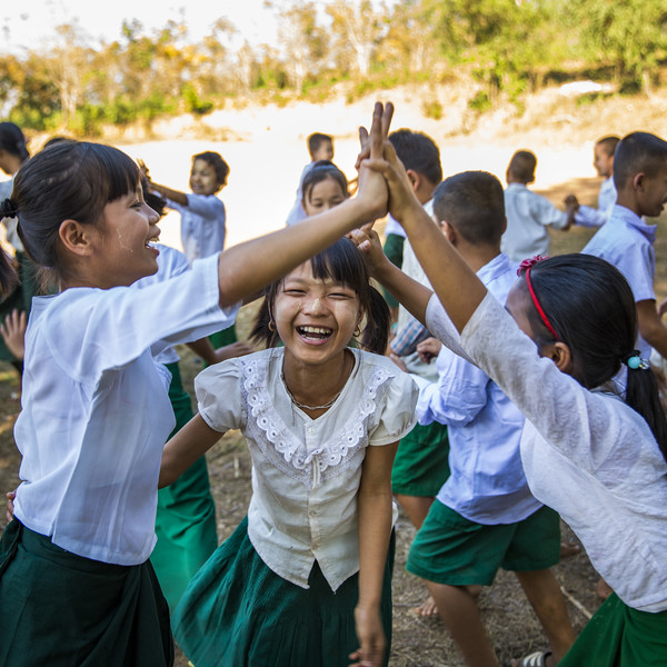 Girls playing at school in Myanmar.