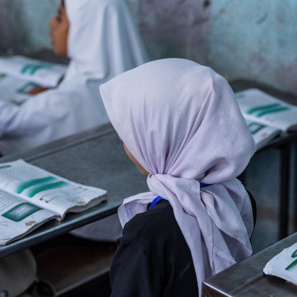 Afghan girl attending class