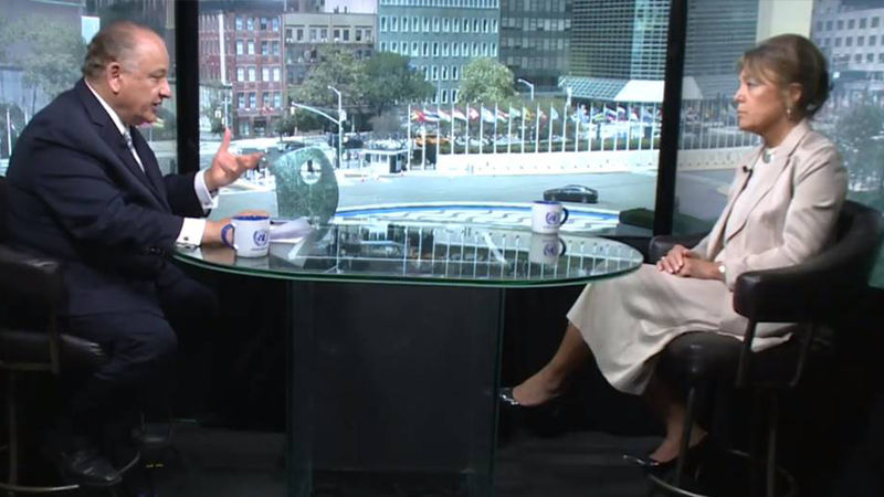 Yasmine Sherif, Director of Education Cannot Wait interviews with Al Arabiya. Photo © Al Arabiya