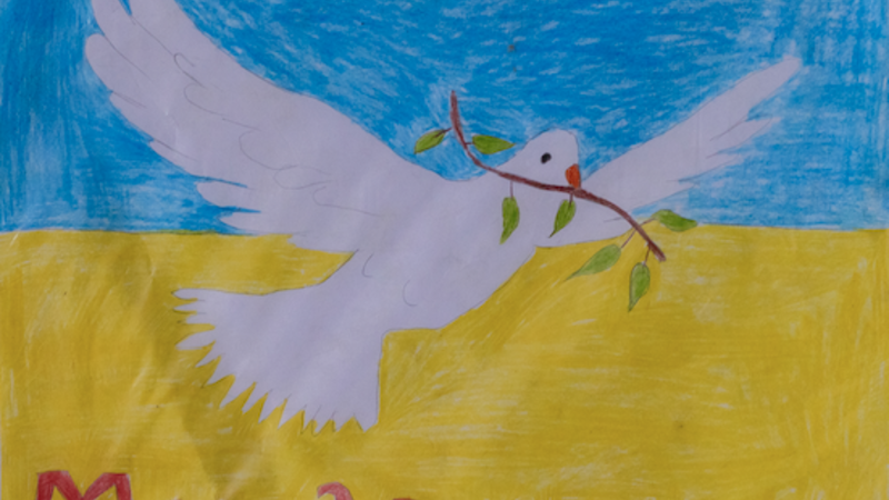 Child's drawing of the Ukraine flag
