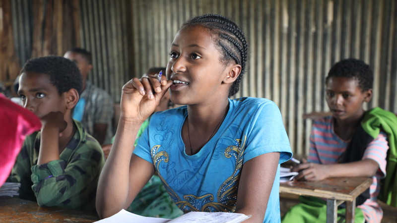 Girl attending class