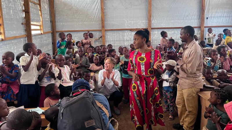 ECW Director Yasmine Sherif at a classroom in DRC