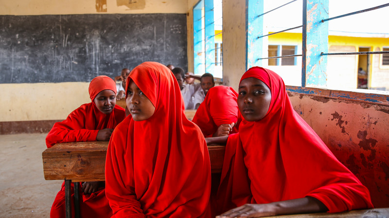 Girls in class in Kenya.