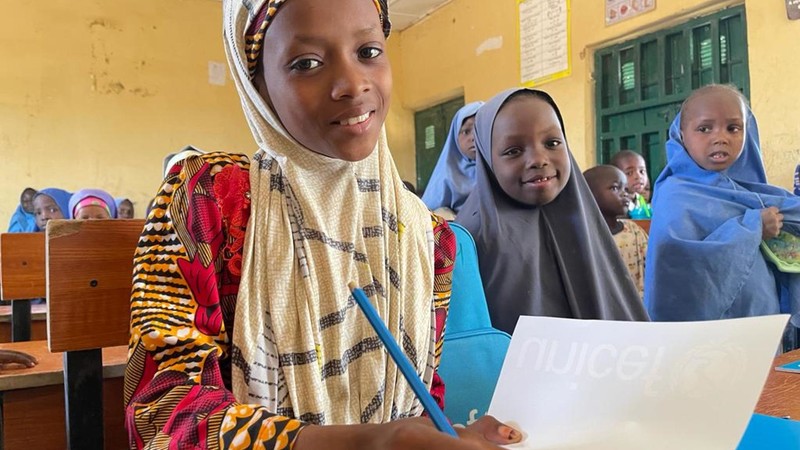 Girls attending class