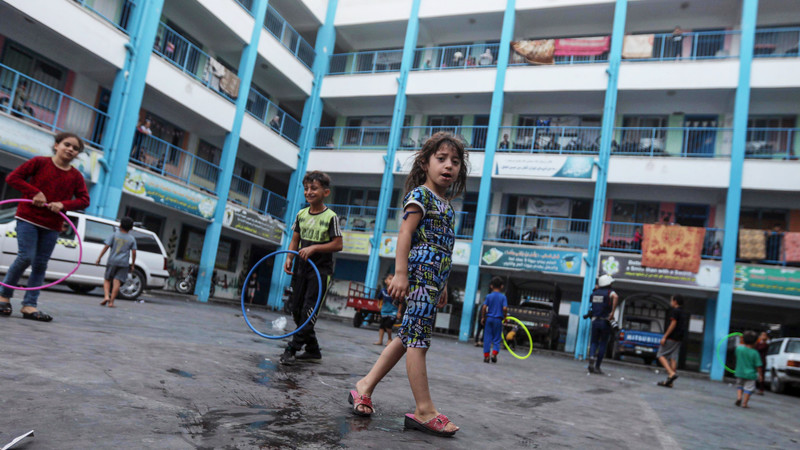 Children at a school used as a shelter in Gaza