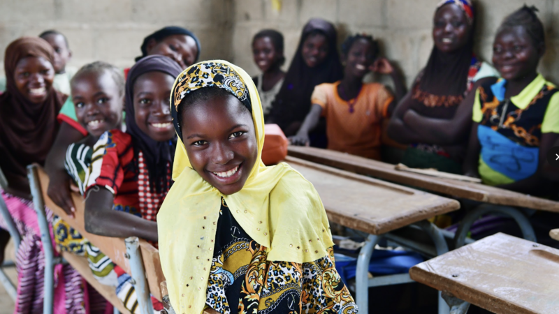 Girls attending class