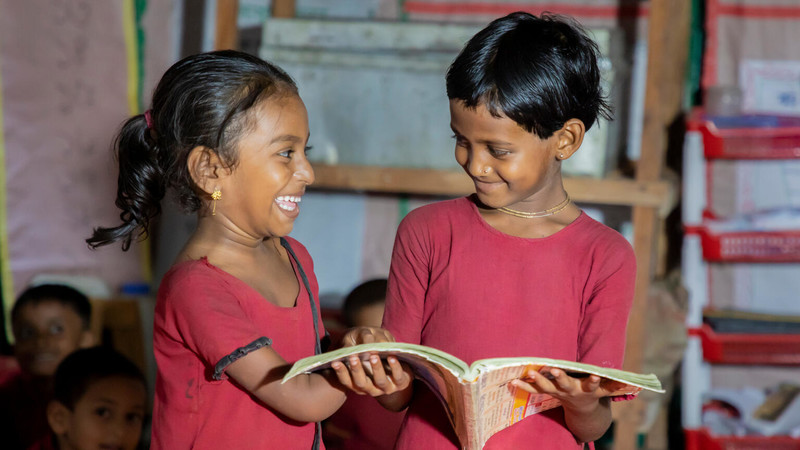 Girls attending class
