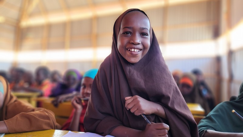 Girl in class in Somalia.