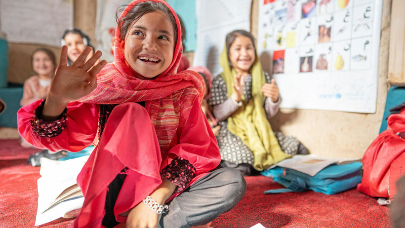 Girls smiling in school