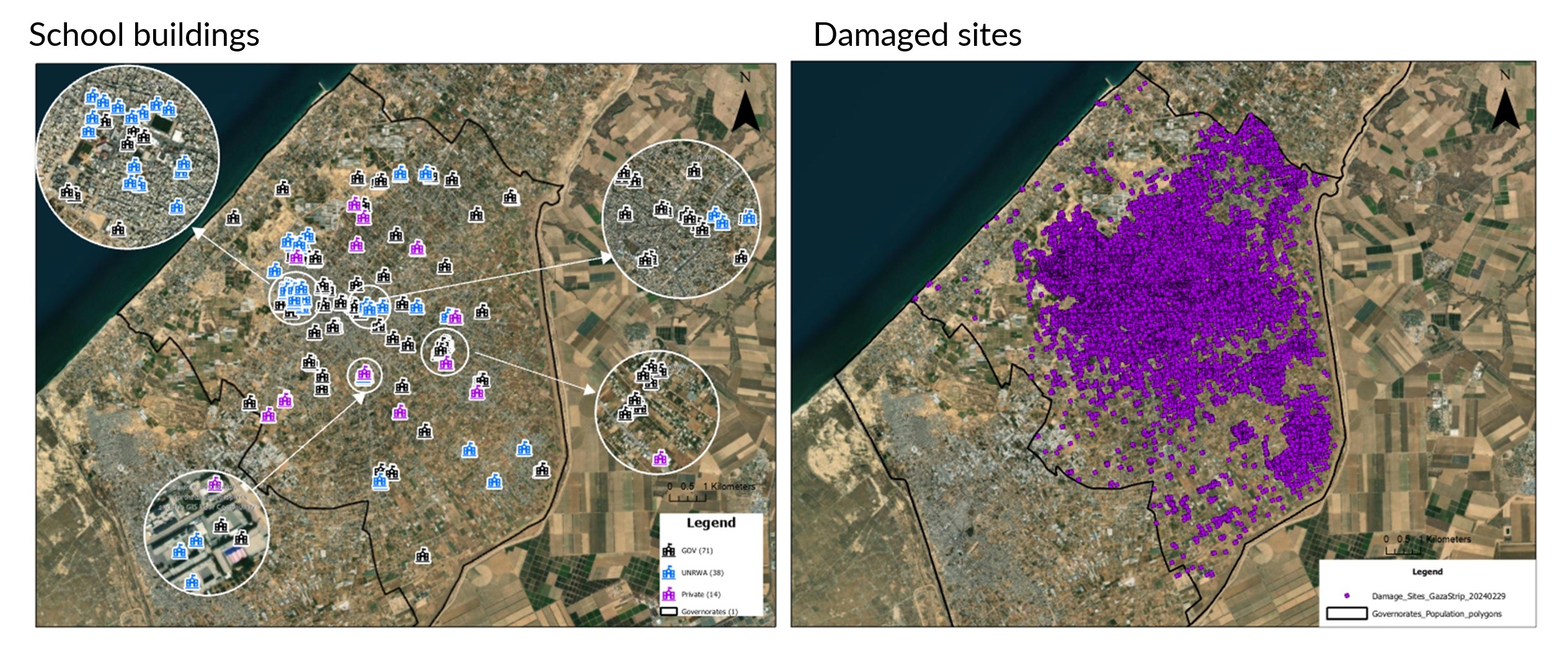 Damaged areas in Gaza