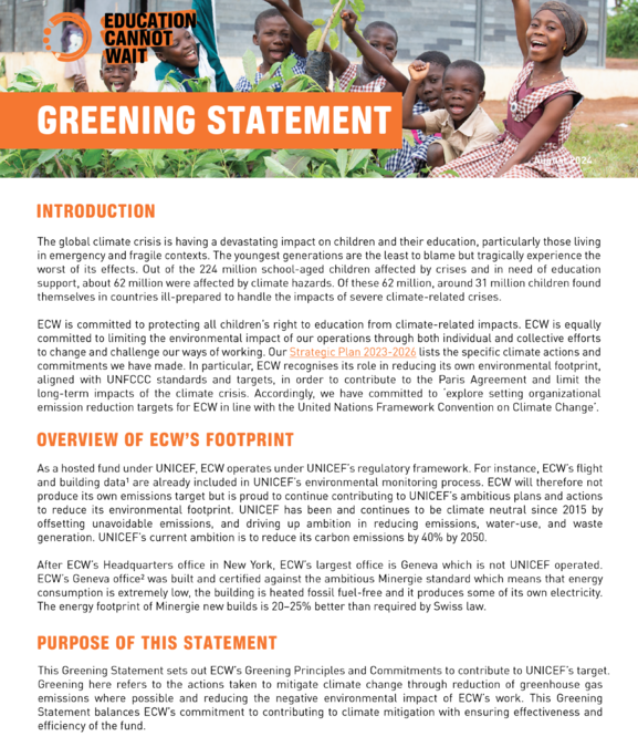Cover of the ECW Greening Statement